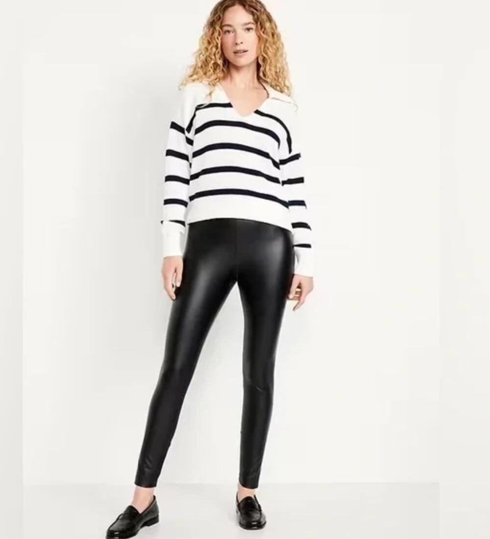 Old Navy Black Faux Leather Leggings Pull On Pants Elastic Waist XL Extra Large
